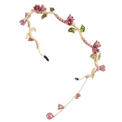 AHONEY Pink Flower Crown Headband for Women Girls Hair Vine Floral Leaf Boho Headband Wedding Fairy Hair Accessories Headpiece - color: Pink