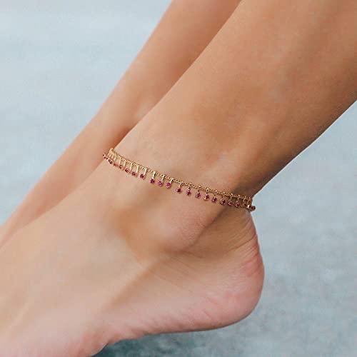 MTMY Gold Anklets for Women 14K Gold Plated Tiny Bead Anklet Colorful Tassel Foot Chain Dainty Adjustable Cute Summer Beach Boho Anklets Jewelry Gift - style: nano-rose