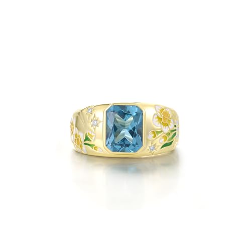 Santuzza 925 Sterling Silver Enamel Flower Pattern Ring for Women - color: Orchid-Yellow
