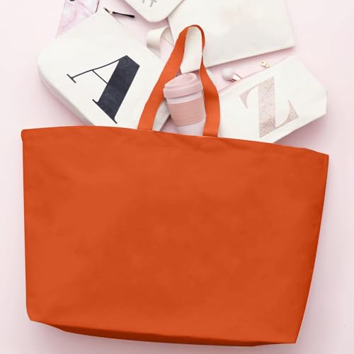 Large Canvas Tote Bag-Extra Big Shopping Beach Totes Bags Reusable Largest Grocery Plain Solid Bag 28"x8"x16" - color: Orange