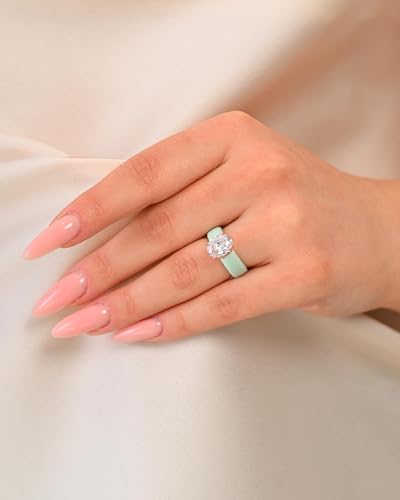 Rinfit Silicone Ring with Stone - Oval Cut Cubic Zirconia Solitaire Engagement Ring for Women - Rubber Wedding Bands - Patented Design - color: Pack G: Light Green / Rose Gold
