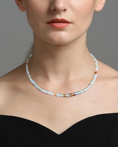 Simple Choker Necklace for Women Real Stone and Crystals Necklaces 4mm Beaded Choker Jewelry Meditation Gift for Women (16"+2") - style: Red Flower Agate