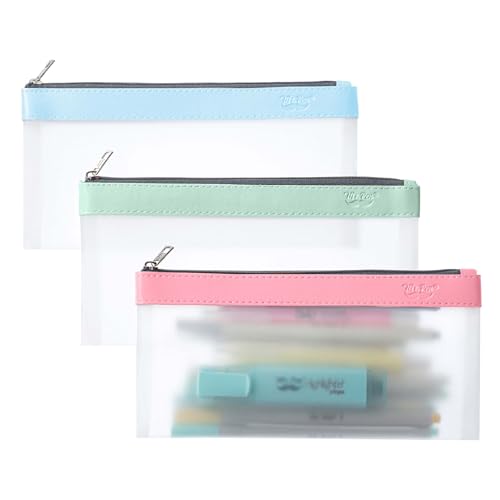Mr. Pen- Clear Pencil Pouch, 8.50"x4.25", 3 Pack, Durable TPU Material | Medium Water-Resistant Pencil Bags with Smooth Zipper, Multipurpose Clear Pouch for Stationery, School, Office - color: Pastel, size: 3 Pack, Medium