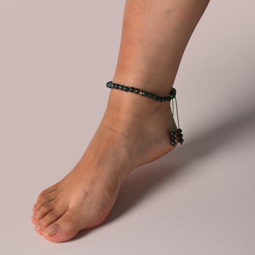 Softones 6mm Natural Stone Anklet for Women Gemstone Ankle Bracelets for Women Healing Energy Crystal Anklets Adjustable(8.5-10 Inches) - color: Moss agate