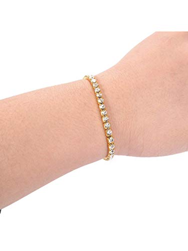 Zealmer Sparkle Multicolor Rhinestone Stackable Stretch Bracelets for Women - color: 4pcs Pack Gold