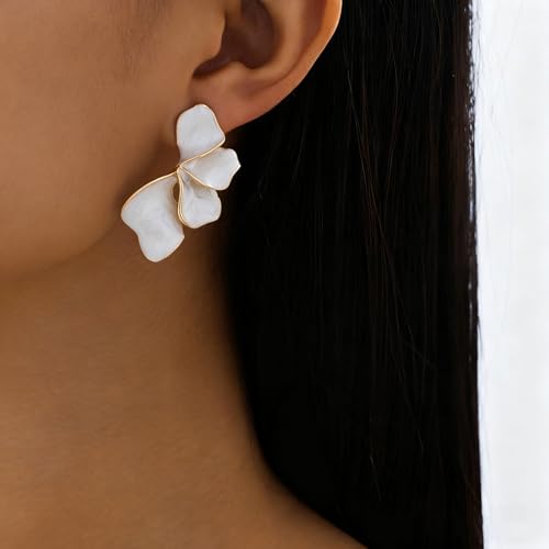 Chunky Earrings Big Statement Earrings for Women Trendy Large Floral Ginkgo Leaf Flower Earring Irregular Long Drop Dangle Earrings Chunky Jewelry - style: 1 - White