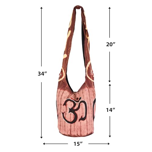 Mandala Crafts Hippie Bag, Large Boho Hobo Purse for Women, Crossbody Shoulder Sling Bags for Indie Style Bohemian Accessory - style: Brown Om