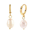 XYJZXY Gold Huggie Small Hoop Earrings with Charm Personalized Snake/Evil Eye/Star/Cross/Lock/Key 18k Gold Plated Crystal Drop Dangle Earrings for Women - style: Pearls
