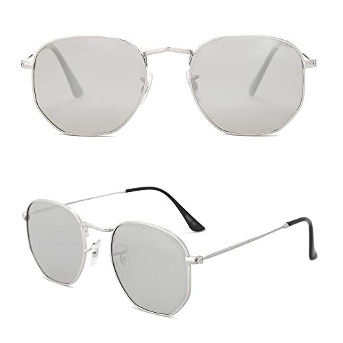 SOJOS Square Polarized Sunglasses for Women Men Small Hexagonal Polygon Shades SJ1072 - color: Silver