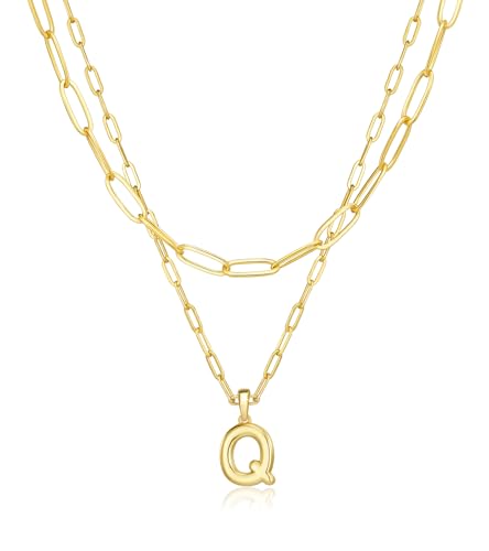 adoyi Dainty Heart Initial Necklaces 14K Gold Plated Layered Letter A-Z Pendant Necklace Stack Trendy Jewelry Birthday Valentines Gifts for Women Jewelry - color: Gold-Letter, style: Q
