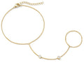 Gokeey Dainty Gold Ring Hand Chain Cubic Zirconia Bracelet Trendy 14K Gold Plated Hand Chains Bracelet for Women Simple Body Jewelry Set Trendy Birthday Gift - color: Gold