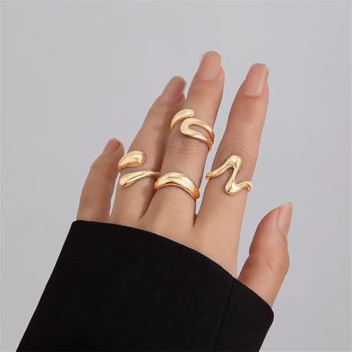 Chunky Gold Plated Stackable Rings Set for Women,Stackable Knuckle Rings Punk Rings Set Dainty Stacking Joint Midi Trendy Rings Sets Multiple Sizes Jewelry Set
