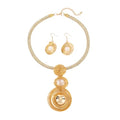 Large Spiral Pearl Rhinestone Pendant Necklace Earring Set for Women Handmade Chunky Statement Collar Choker Fashion Ethnic Tribal Wire Wrapped Adjustable Rope Chain Banquet Party Dress Jewelry - color: Gold