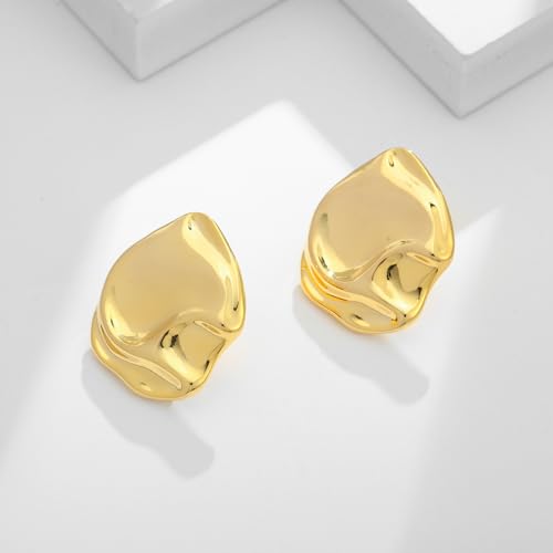 Irregular Gold Stud Earrings for Women Hammered Silver Stud Earrings Statement Geometric Earrings Vintage Gold Earrings - color: 03-Hammered gold earrings