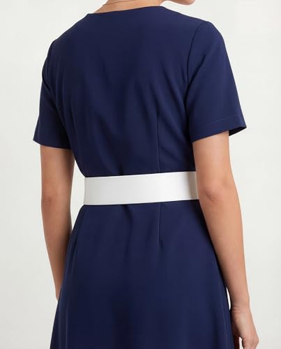 BlackButterfly Wide Elastic Waist Cinch Stretch Waistband Retro Vertical Clasp Buckle Belt - color: White, size: Medium