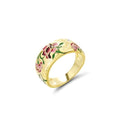 Santuzza 925 Sterling Silver Enamel Flower Pattern Ring for Women - color: Peony-Red