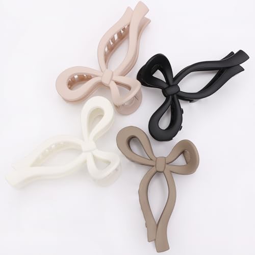 4 Pcs Bow Hair Clips Elegant Hair Claw Butterfly Hair Accessories for Girls Nonslip Butterfly Clips Hair Styling Accessories for Women - color: 4 Pcs-Matte Style(Black,Brown,Beige,Cream)
