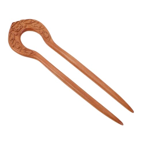 Cabilock Vintage U-shaped Peach Wood Hair Fork Pin Traditional Chinese Wooden Hair Stick Double Prong Hairpin for Women for Bun Updo Styling