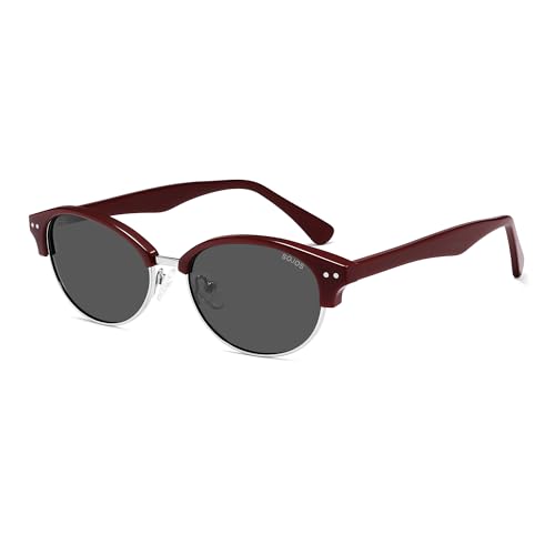 SOJOS Trendy Oval Polarized Sunglasses for Women Retro Cute Shades Sunnies SJ2687 - color: Red Frame Grey Lens