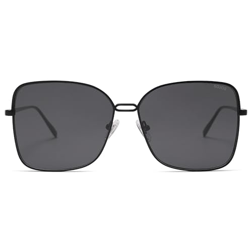 SOJOS Trendy Square Oversized Sunglasses Womens Mens UV400 Big Large Designer Shades SJ1082 - color: Black/Dark Grey