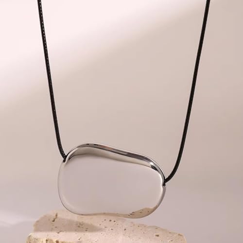 Black Cord Necklace with Gold Circle Pendant Chunky Leather Cord Necklace Large Round Pendant Statement Necklace Long Boho Jewelry Western Outfit for Women - color: A3:silver pendant necklace
