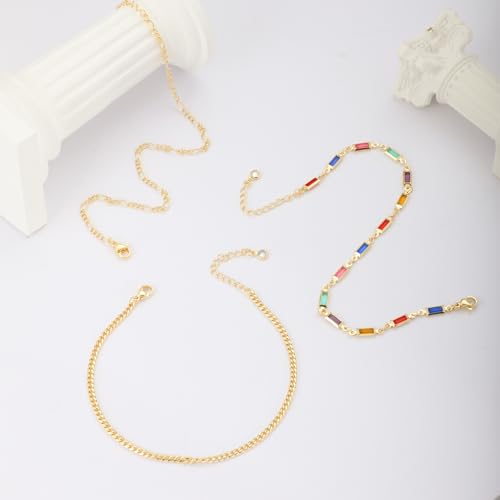 MIDEEO Gold/Silver Ankle Bracelets for Women,14K Gold Anklets for Women Waterproof Cuban Link Heart Beads Herringbone Rhinestone Anklets Set Layered Anklet Bracelets for Women Gold Jewelry Gift - style: 3Pcs Anklets E-Gold
