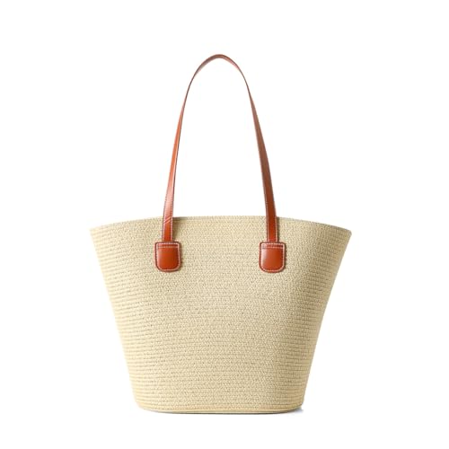 Straw Bags For Women | Travel Straw Totes Bag, Summer Woven Shoulder Bag Handbag - color: Baja White