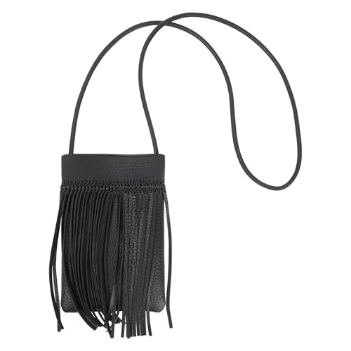 Women Leather Fringe Messenger Bag Mini Hobo Crossbody Tassel Shoulder Bags - color: Black-l