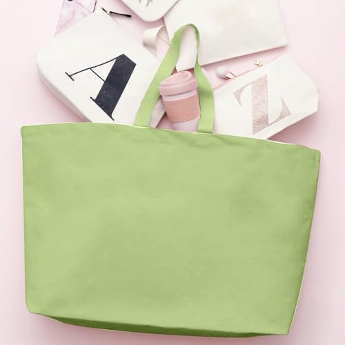 Large Canvas Tote Bag-Extra Big Shopping Beach Totes Bags Reusable Largest Grocery Plain Solid Bag 28"x8"x16" - color: Light Green