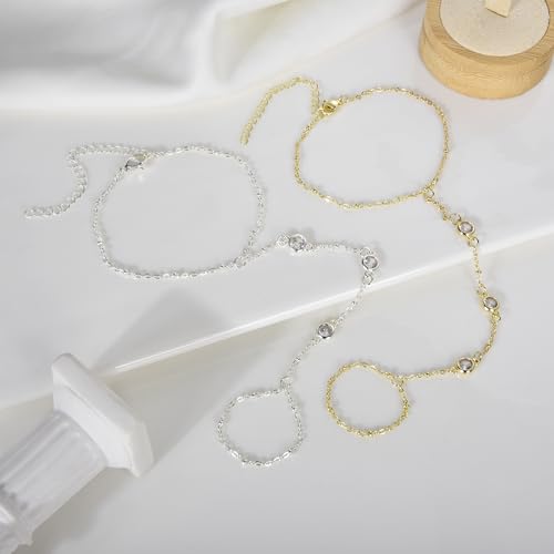 Hand Chain Bracelet Stainless Steel Finger Ring Bracelet Adjustable Gold Plated Hand Chain CZ Stackable Boho Minimalist Jewelry for Women - color: Gold Hand Chain Bracelet AN141G
