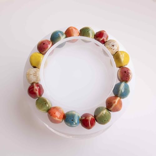 Handmade Multi-Color Faceted Ceramic Beads Bracelet for Women, Boho Stretch Bracelet with Oval Colorful Glazed Beads, Adjustable Bohemian Jewelry Gift for Mom Wife - color: colorful