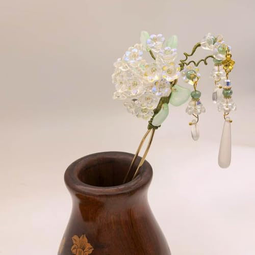 Hydrangea Cluster Resin Hairpin - Multi-Flower Vintage Chinese Hanfu Hair Stick for Women, Elegant Blue Purple Floral Hair Accessory for Weddings & Special Events(White Hydrangea) - color: White Hydrangea