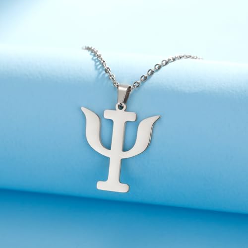Stainless Steel Psi Symbol Pendant Necklace, Greek Letter Psychology Charm