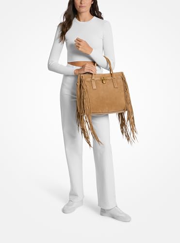 Michael Kors Women's Hamilton Satchel - color: Antique Gold-tone Hardware/Fringe Suede/Husk