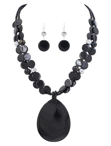 Big Teardrop Pendant Necklaces for Women Colorful Beaded Necklaces Statement Set for Holiday. - color: Black