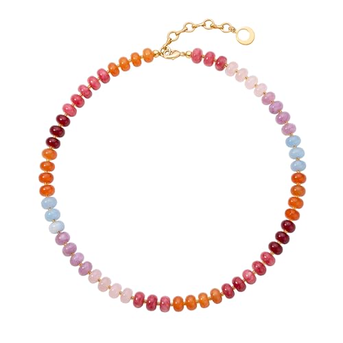 CANEVINKA Bohemian Beaded Choker Necklace 18K Gold Plated Bead Pendant Necklace Vintage Handmade Jewelry for Women - style: Red Rainbow
