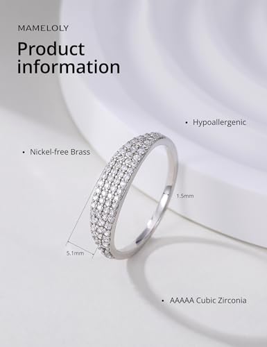 Mameloly Wedding Bands for Women 14K Gold Plated Slim Signet Ring Stackable Pave Cubic Zirconia Dainty CZ Engagement Rings for Her Size 3-12 - color: Silver