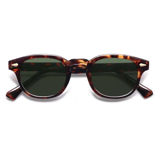 SOJOS Retro Small Round Sunglasses for Men Women Trendy Circle Style UV400 Lenses Unisex Sun Glasses SJ2251 - color: Amber Tortoise/Green