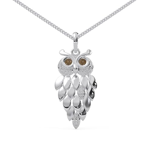 1/6 Cttw Natural Diamond Vintage Owl Pendant Necklace for Women | 925 Sterling Silver with 18" Chain | Fine Jewelry, Gift Box Included - color: White