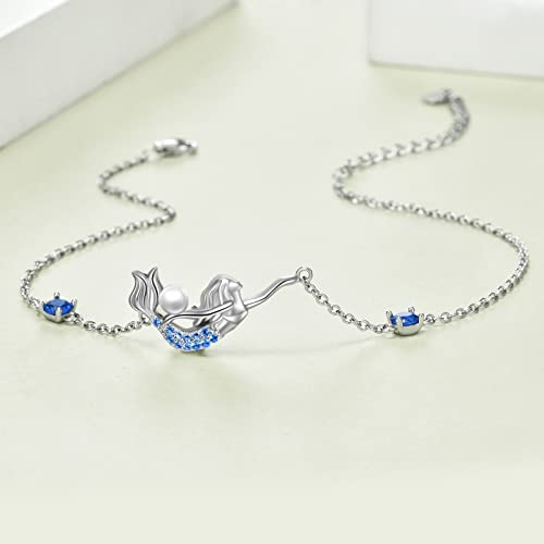 YAFEINI Ankle Bracelets for Women Sterling Silver Mermaid Turtle Ladybug Butterfly Moon Star Pineapple Anklet Link Chain Anklets Jewelry Gifts for Women - style: Blue mermaid anklet