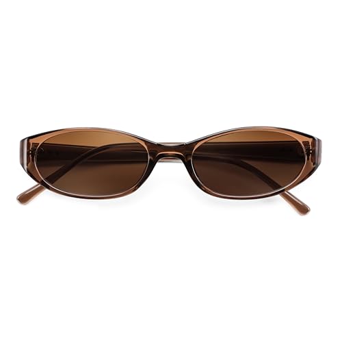 FEISEDY Retro Oval Womens Sunglasses, Trendy Cat Eye Skinny Chic Narrow Y2K 90s Small Sunnies B9177 - color: Brown Frame - Brown