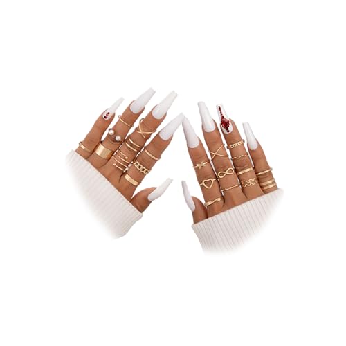 22 Pcs Gold Knuckle Rings Set for Women,Boho Fashion Thick Finger Stacking Rings,Vintage Midi Hollow Statement Rings Pack Jewelry Gift - color: Gold