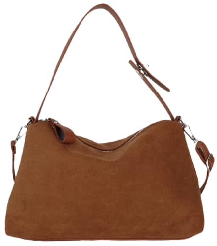 Suede Shoulder Bags For Women Crossbody Bag Suede Tote Bag Satchels Slouchy Work Purses Crescent Handbag Fall Top Handle - color: Brown