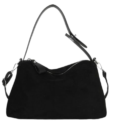 Suede Shoulder Bags For Women Crossbody Bag Suede Tote Bag Satchels Slouchy Work Purses Crescent Handbag Fall Top Handle - color: Black