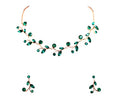 Faship Gorgeous Rhinestone Crystal Floral Necklace Earrings Set - color: Green / Rose gold plated