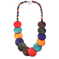 COLORFUL BLING Natural Chunky Wooden Beads Statement Necklace Boho African Tribal Collar Choker Bib Necklace Hippie Vacation Jewelry for Unisex Men Women - color: colorful
