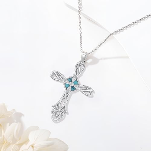Cross Necklace 925 Sterling Silver Turquoise Christian Pendant Religious Cross Jewelry Christmas Gifts for Women Men - style: Filigree