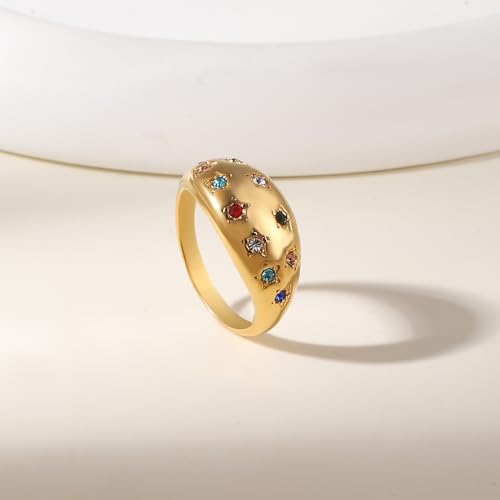 Gold Silver Rings Set for Women Chunky Statement Rings ZC Dome Evil Eye Croissant ring Thick 18K Gold Plated Band Rings - color: multi cz, size: 9