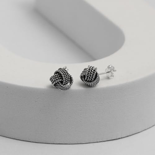 LeCalla Sterling Silver Love Knot Stud Earrings - Lightweight Italian Design Twisted Earrings for Women - color: Black Antique Knot