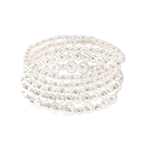 14K Gold Plated Beaded Bracelets Stack Set for Women,Stretch Boho Colorful Beads Ball Jewelry Friendship Summer Trendy - color: Silver pearl
